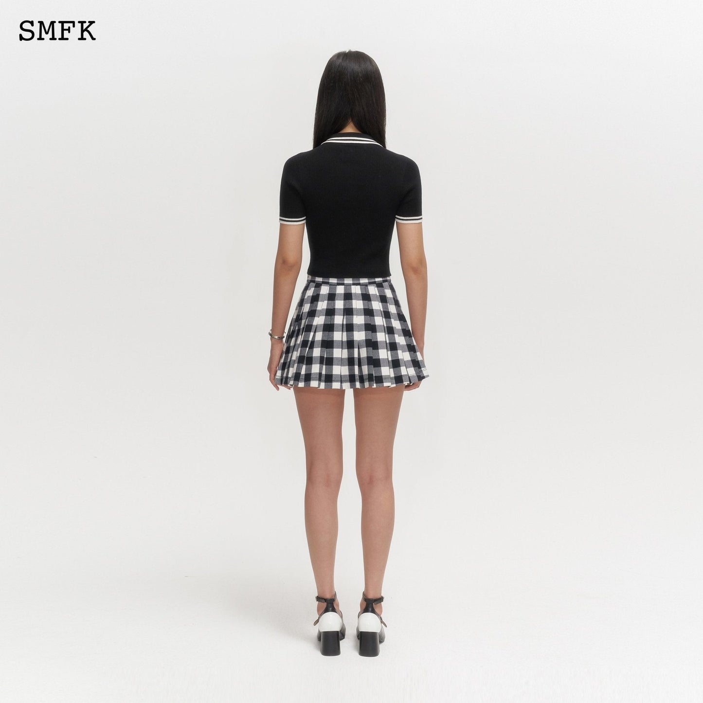 SMFK Grassland Black And White Checkered Pleated Skirt