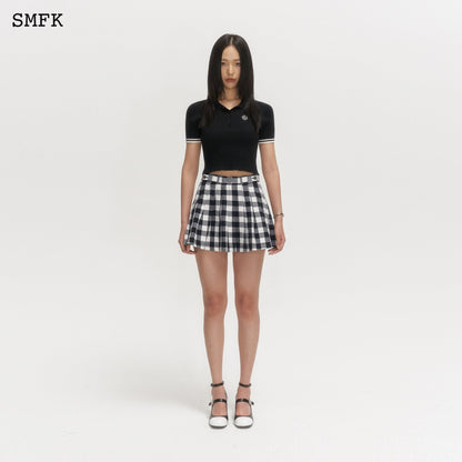 SMFK Grassland Black And White Checkered Pleated Skirt