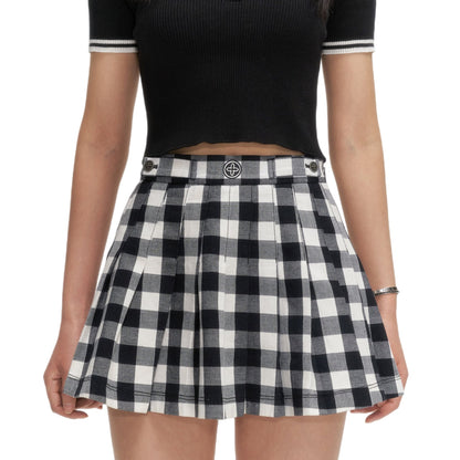 SMFK Grassland Black And White Checkered Pleated Skirt