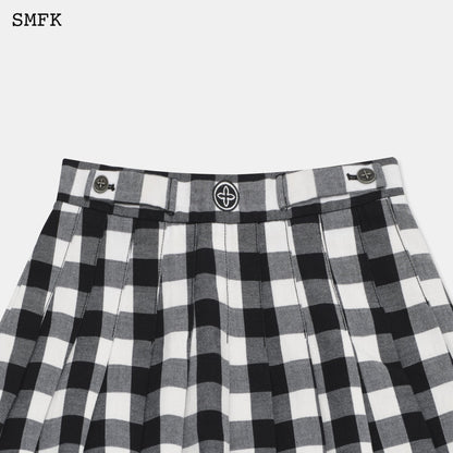 SMFK Grassland Black And White Checkered Pleated Skirt