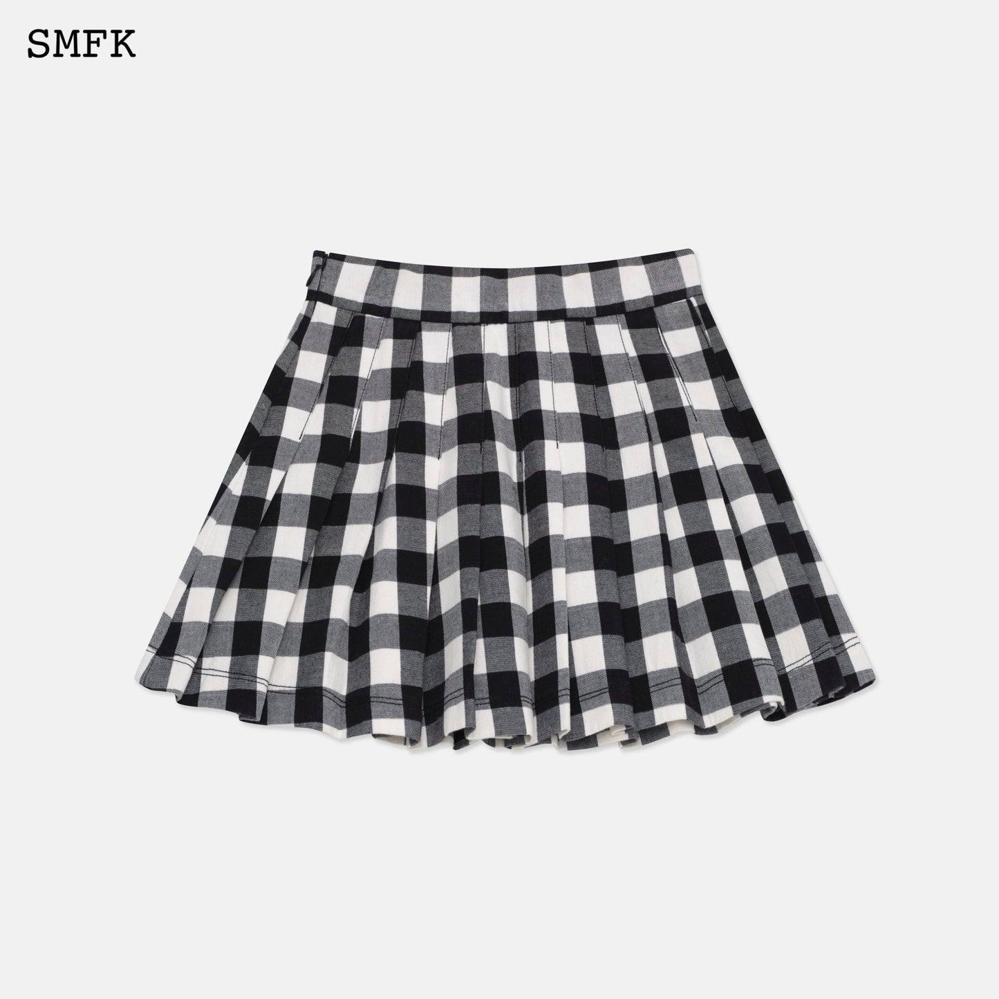 SMFK Grassland Black And White Checkered Pleated Skirt