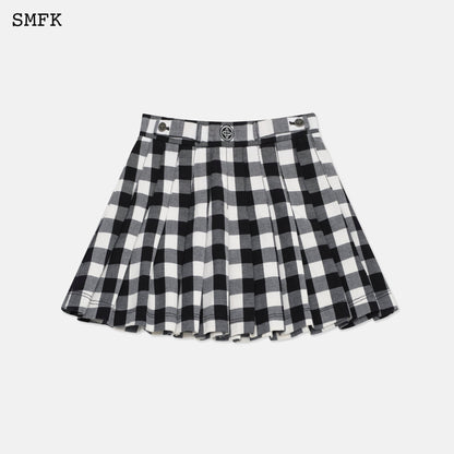 SMFK Grassland Black And White Checkered Pleated Skirt