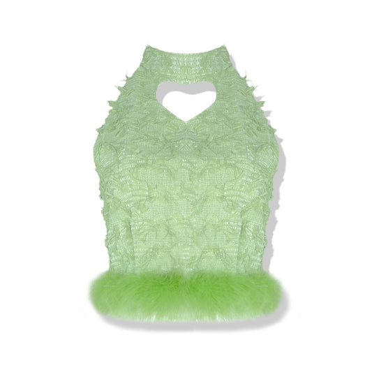 AIMME SPARROW Green Cutout Heart Cropped Top | MADA IN CHINA
