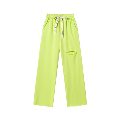 Andrea Martin Green Drawstring Ripped Trousers