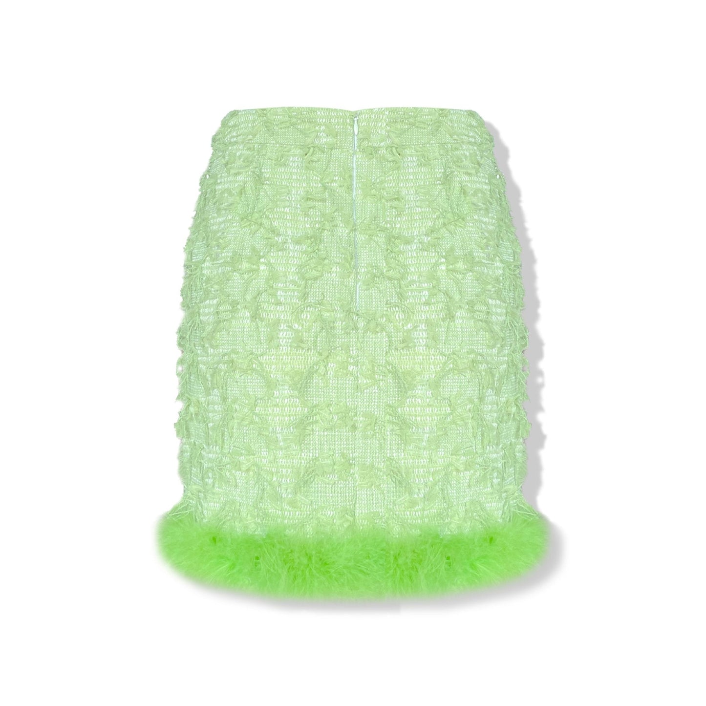 AIMME SPARROW Green Fringed Feather Wrap Skirt | MADA IN CHINA
