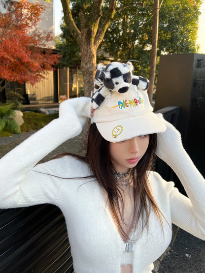 13DE MARZO Racing Graffiti Bear Cap Bone White