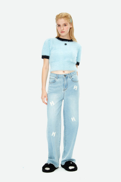 Herlian Labeled Logo Wide-Leg Jeans