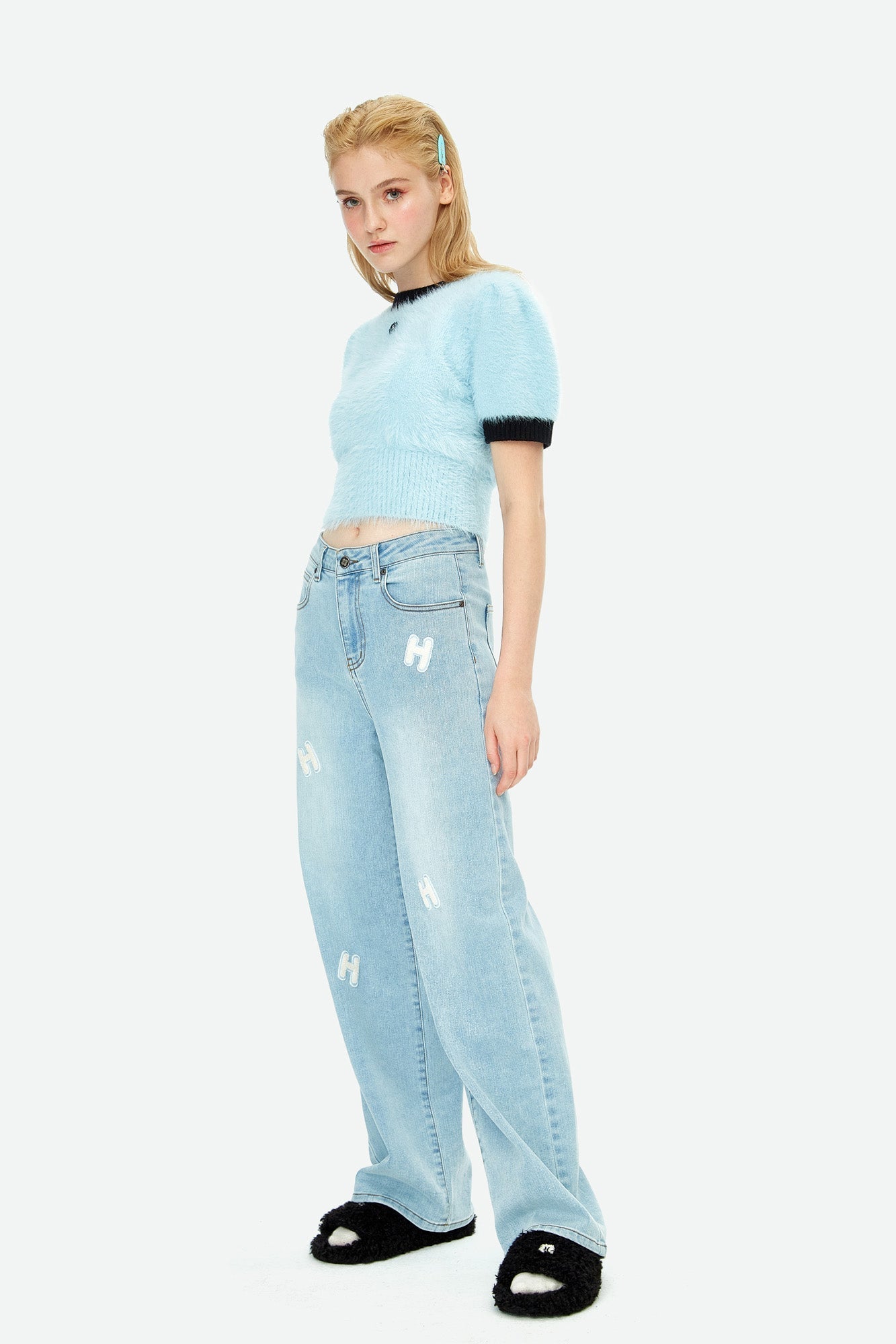 Herlian Labeled Logo Wide-Leg Jeans