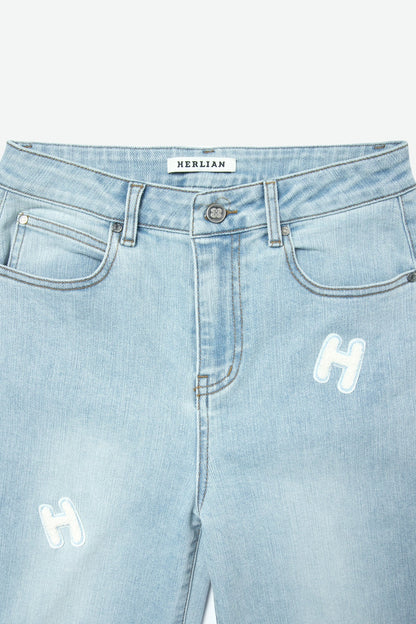 Herlian Labeled Logo Wide-Leg Jeans