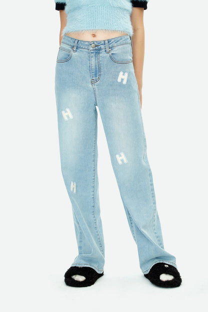 Herlian Labeled Logo Wide-Leg Jeans