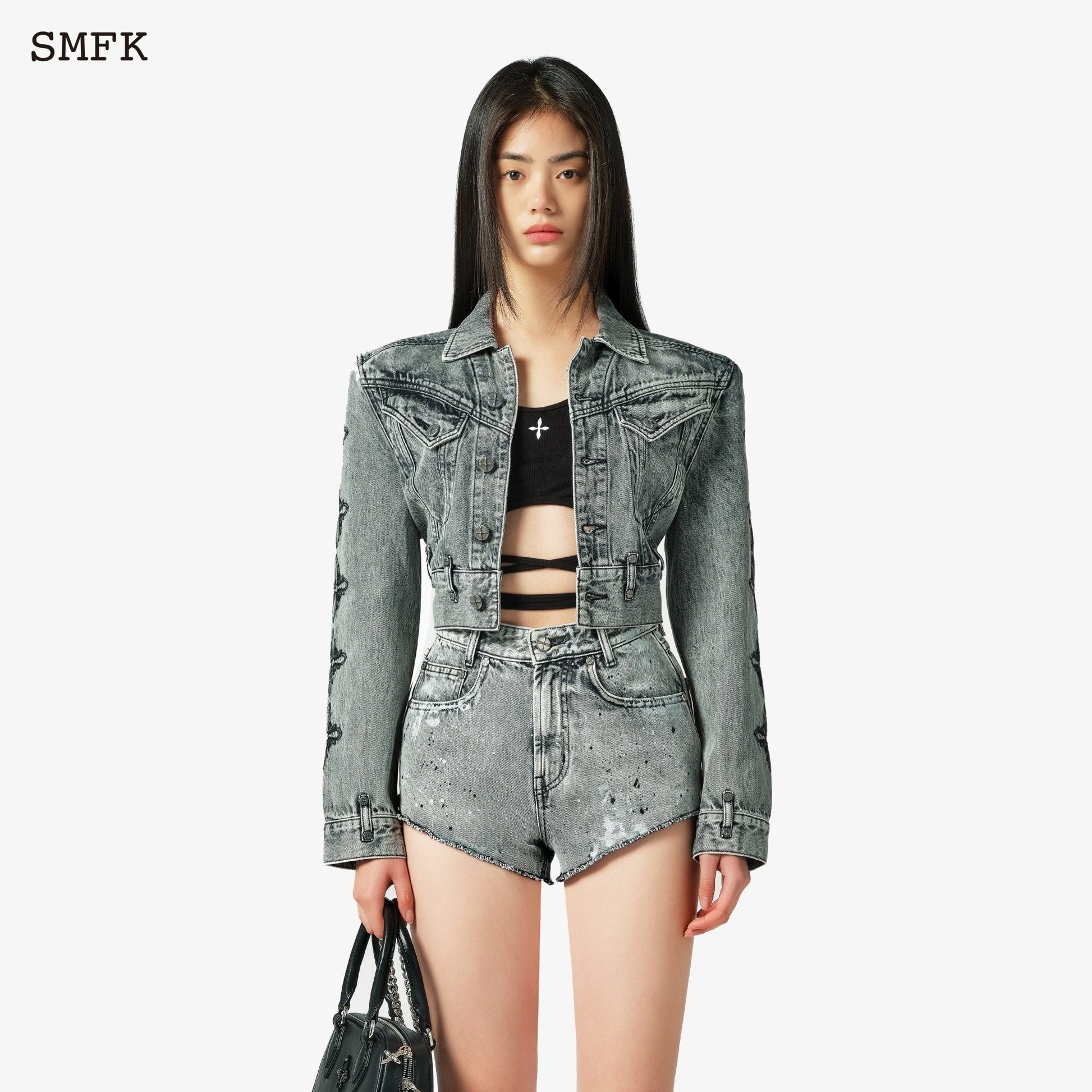 SMFK Magnolia Cross Biker Denim Jacket - Fixxshop