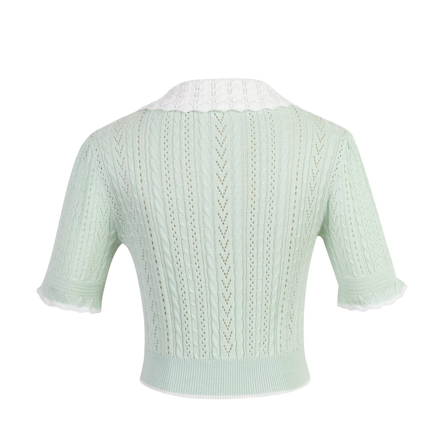 THREE QUARTERS Mint Green White Collar Top