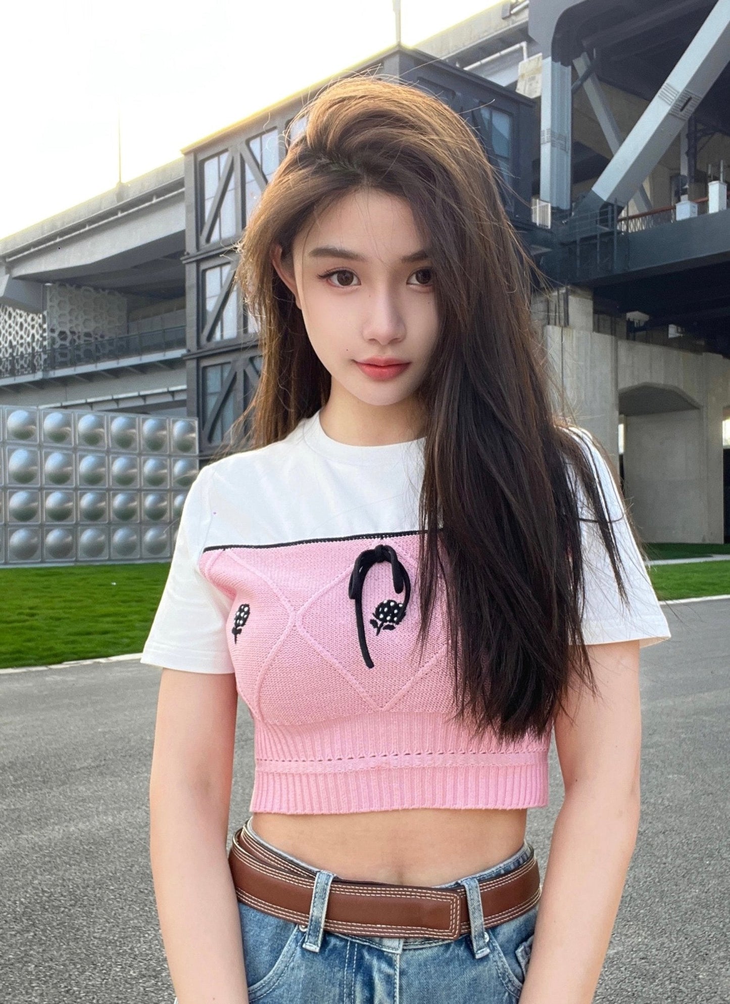Herlian Pink And White Knit T-shirt