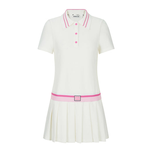 Herlian Pink And White Pleated Short Polo Dress