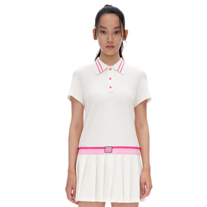 Herlian Pink And White Pleated Short Polo Dress