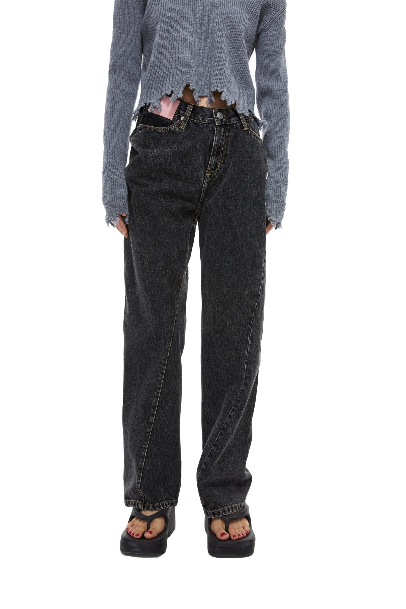 Ann Andelman Pink Leather Distressed Jeans