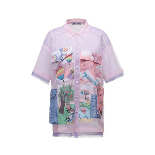ANDREA MARTIN Pink Multi-Layered Mesh Shirt | MADA IN CHINA