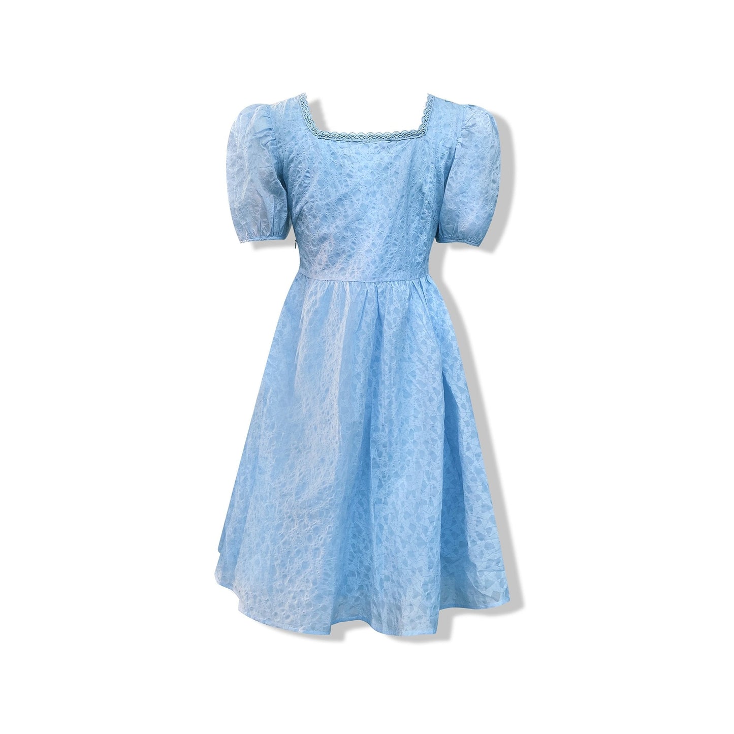 Aimme Sparrow Puff Sleeve Three-dimensional Leaf Blue Strappy Dress