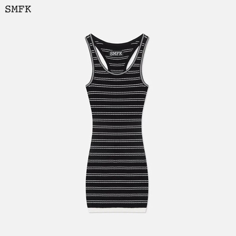 SMFK Retro Campus Striped Sports Tank Dress Black