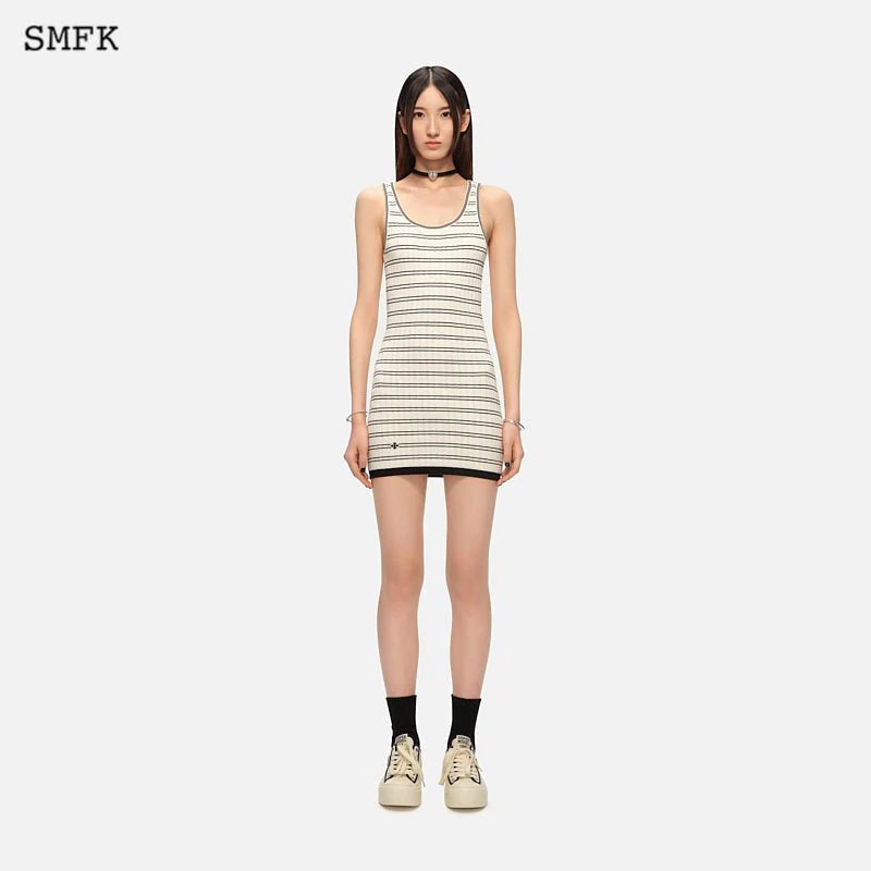 SMFK Retro Campus Striped Sports Tank Dress White