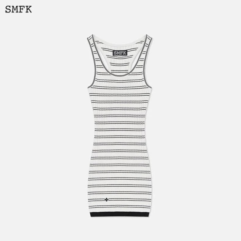 SMFK Retro Campus Striped Sports Tank Dress White