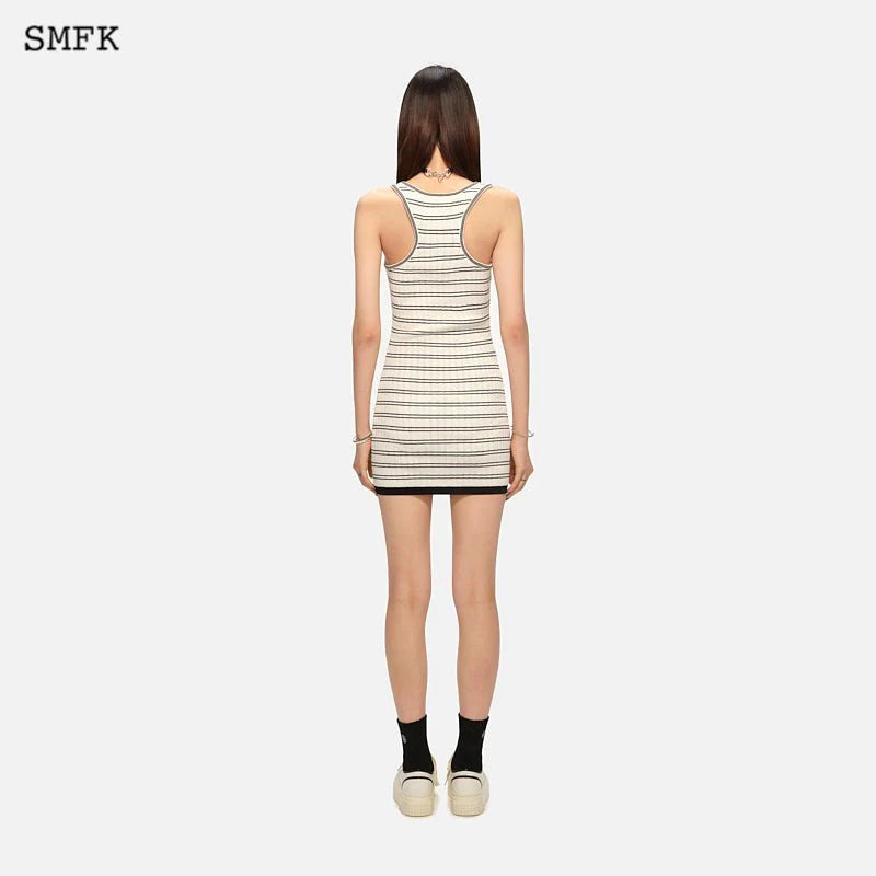 SMFK Retro Campus Striped Sports Tank Dress White