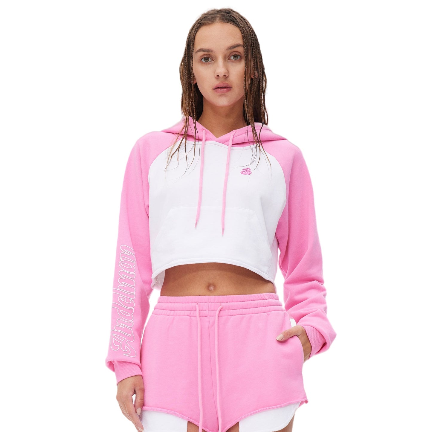 Ann Andelman Colorblock Short Hoodie Pink