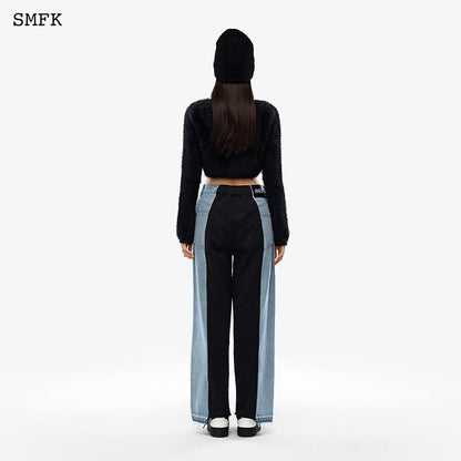 SMFK Skater Deconstructed Wide Leg Jeans Blue and Black - Fixxshop