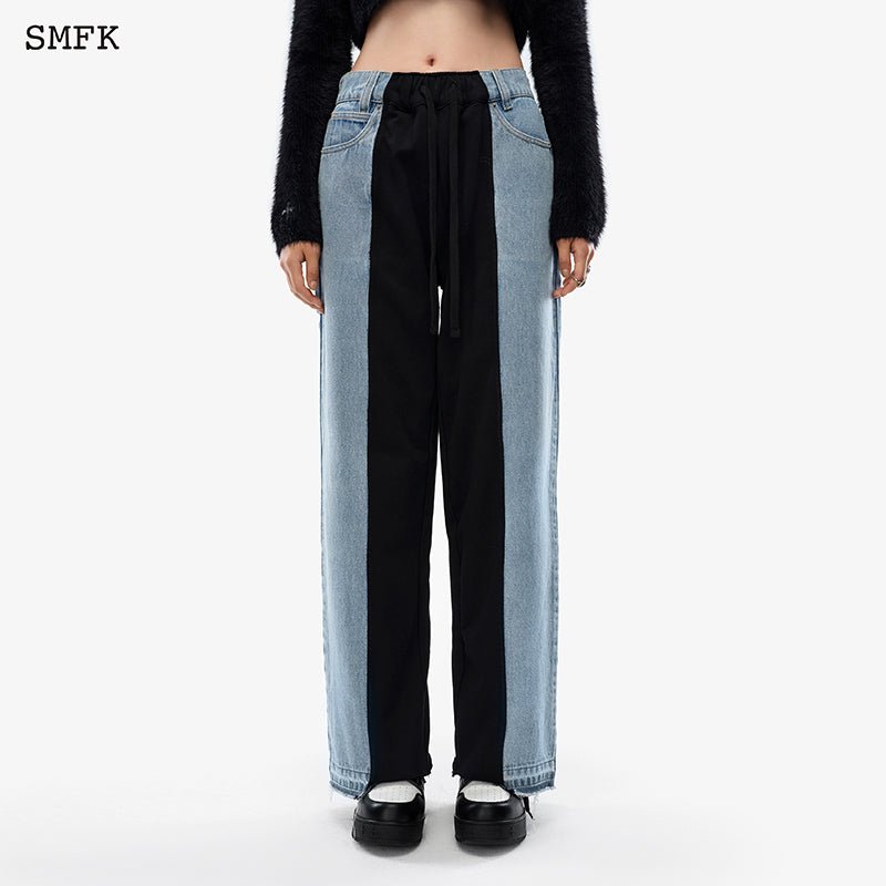 SMFK Skater Deconstructed Wide Leg Jeans Blue and Black - Fixxshop