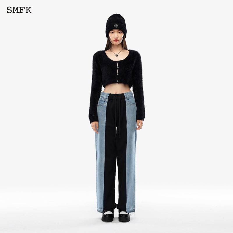 SMFK Skater Deconstructed Wide Leg Jeans Blue and Black - Fixxshop