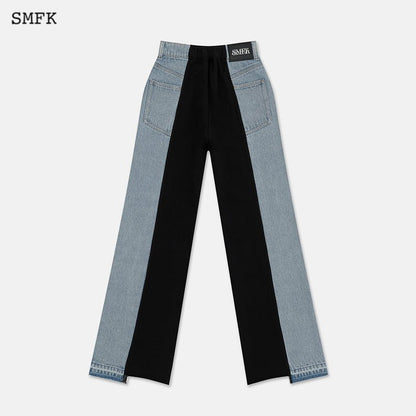 SMFK Skater Deconstructed Wide Leg Jeans Blue and Black - Fixxshop