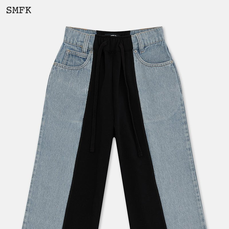 SMFK Skater Deconstructed Wide Leg Jeans Blue and Black - Fixxshop