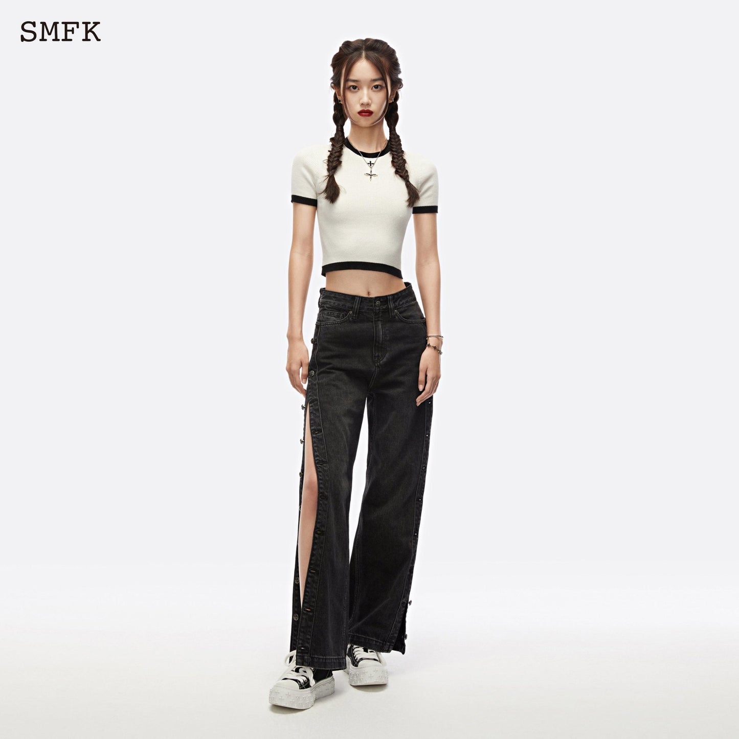 SMFK Skater Skateboard Deconstructed Jeans Midnight Black - Fixxshop