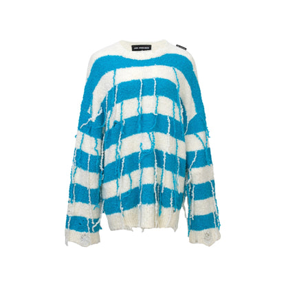 Ann Andelman Tassel Pullover Sweater Blue & White