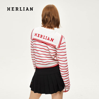 Herlian Knit Red Striped Cardigan - Fixxshop
