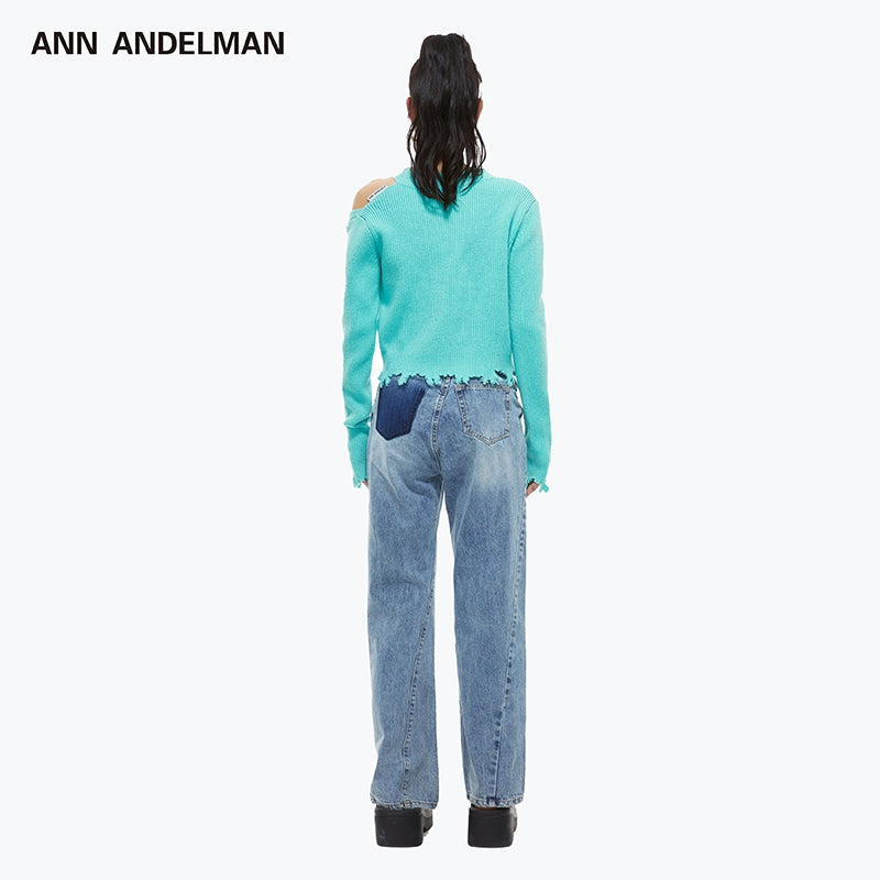 Ann Andelman Cutting Out Destroyed Knit Top Aqua - Fixxshop