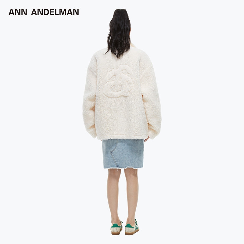 Ann Andelman Pressed Logo Teddy Fur Jacket White
