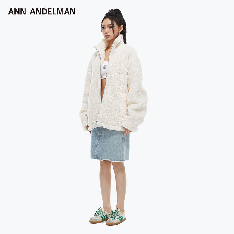 Ann Andelman Pressed Logo Teddy Fur Jacket White