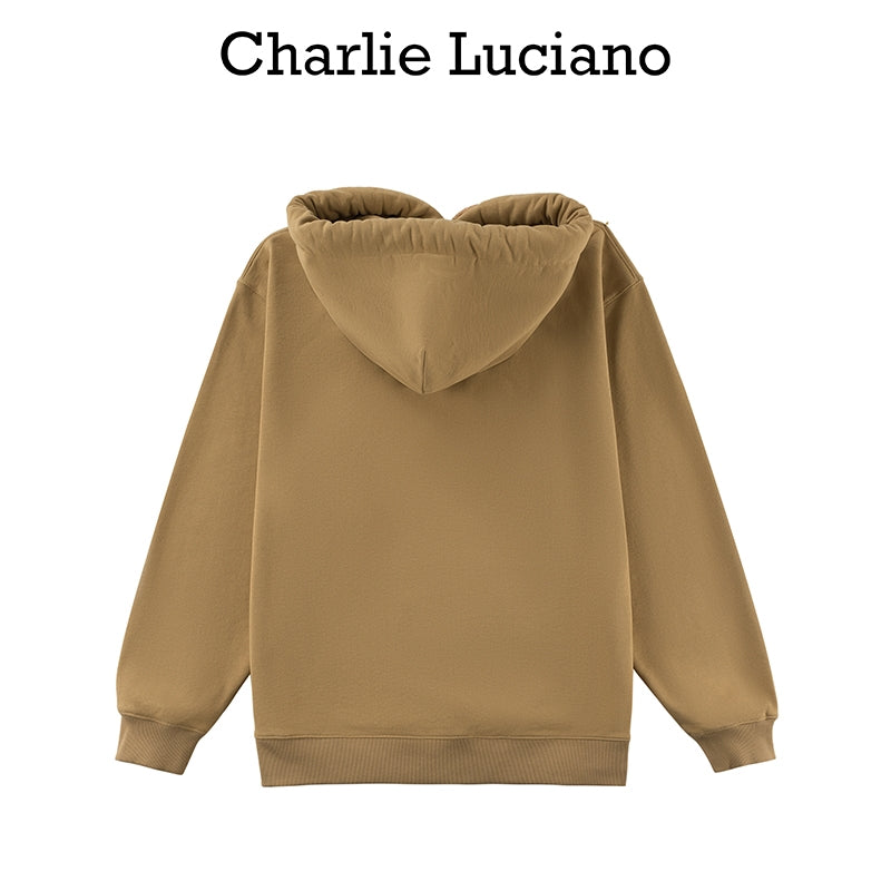 Charlie Luciano Bear Drawstring Hoodie Khaki