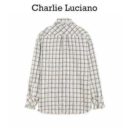 Charlie Luciano Tweed Tassel Overshirt White