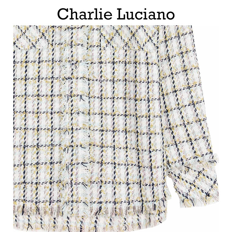 Charlie Luciano Tweed Tassel Overshirt White