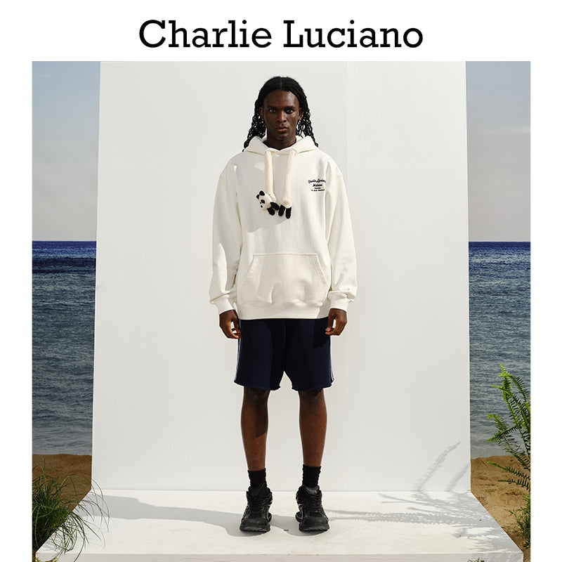 Charlie Luciano Panda Drawstring Hoodie White