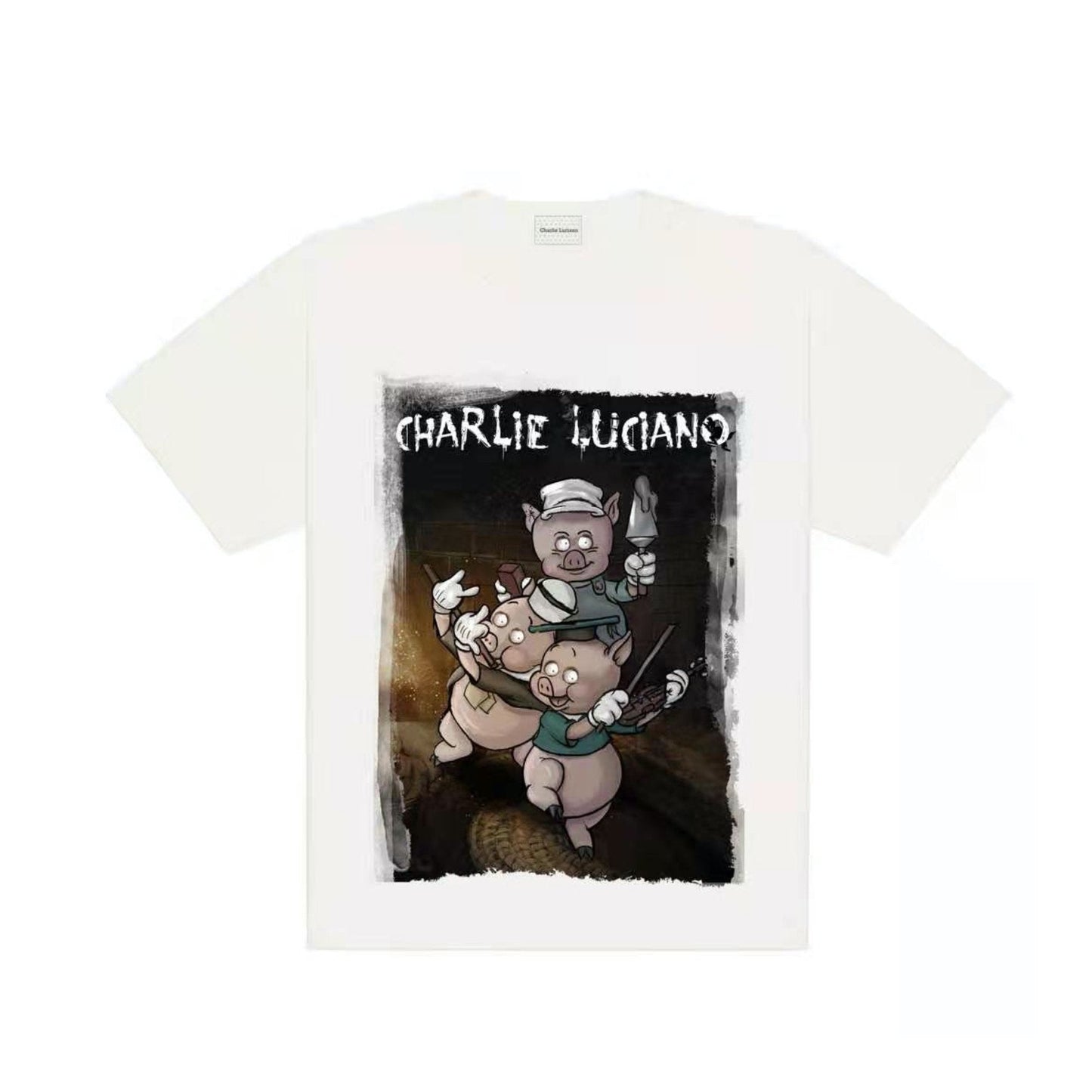 CHARLIE LUCIANO Three Little Pigs Print Tee White | MADA IN CHINA
