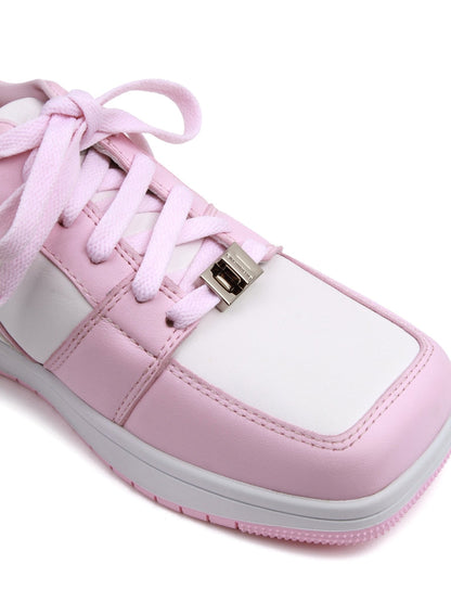 Valentine's Day Limited Edition Pink Square Toe Low Sneakers - Fixxshop