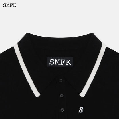 SMFK Vintage College Lapel Long Sleeve Polo Shirt