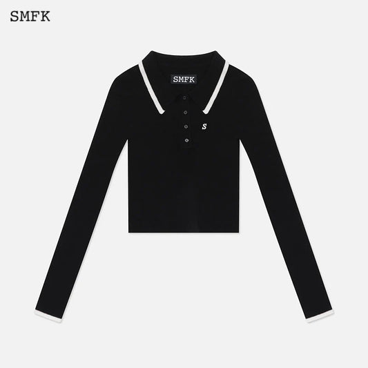 SMFK Vintage College Lapel Long Sleeve Polo Shirt