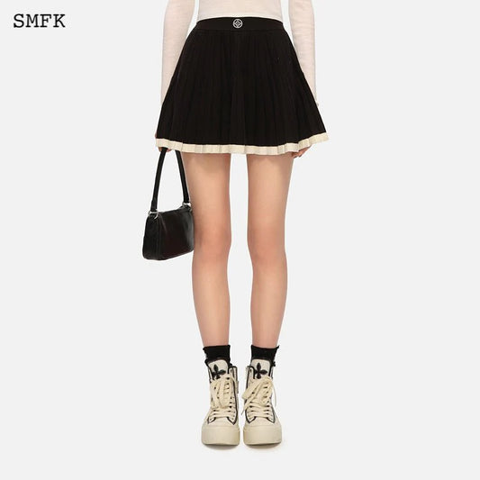 SMFK Vintage School Knit Pleated Skirt Black