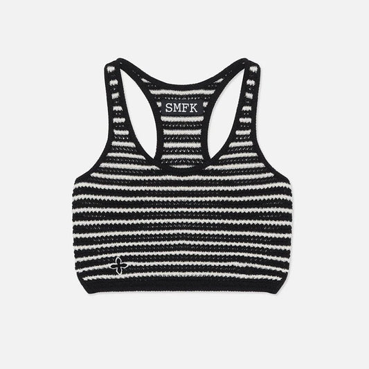 SMFK Vintage School Striped Knit Vest Black