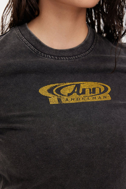 Ann Andelman Washed Grey Logo Round-Neck Short Sleeve T-shirt
