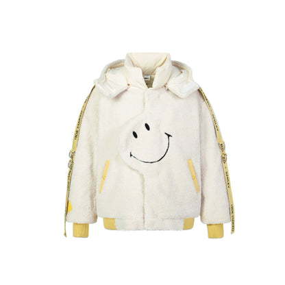 13DE MARZO x Smiley Webbing Lamb Wool Coat Beige | MADA IN CHINA